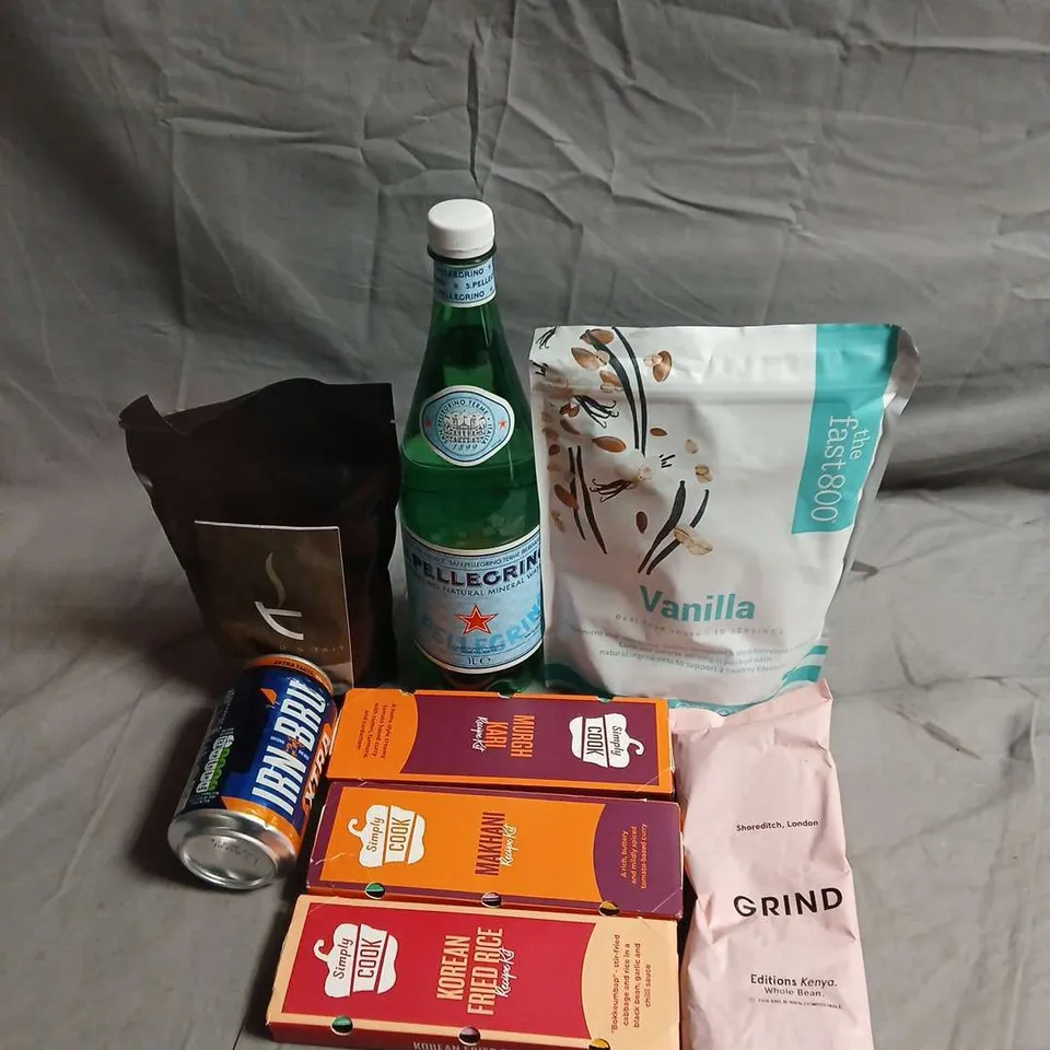 APPROXIMATELY 10 ASSORTED FOOD ITEMS TO INCLUDE - IRN BRU, THE FAST800 AND GRIND COFFEE