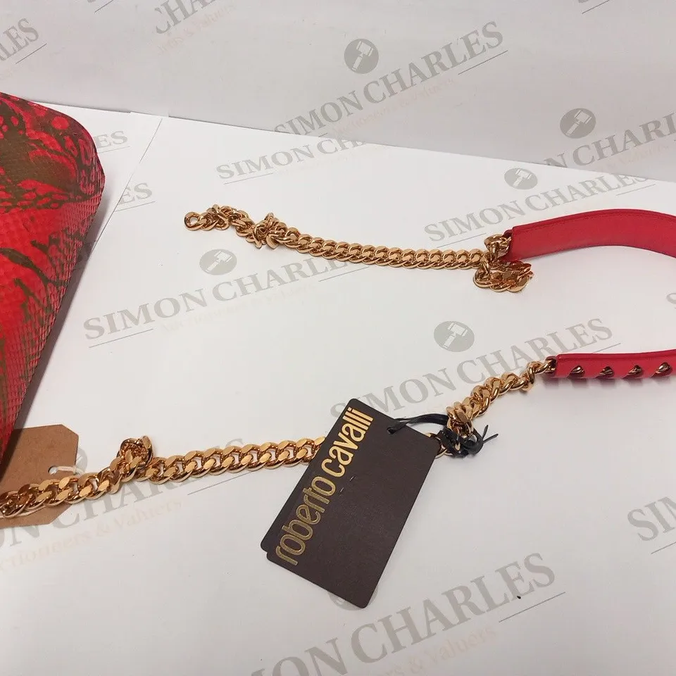 ROBERTO CAVALLI RED SNAKE SKIN EFFECT SHOULDER BAG