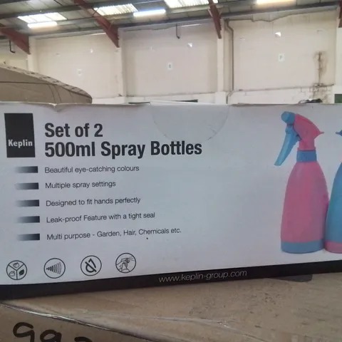 BOX CONTAINING APPROXIMATELY 30 SETS OF 2 500ML SPRAY BOTTLES
