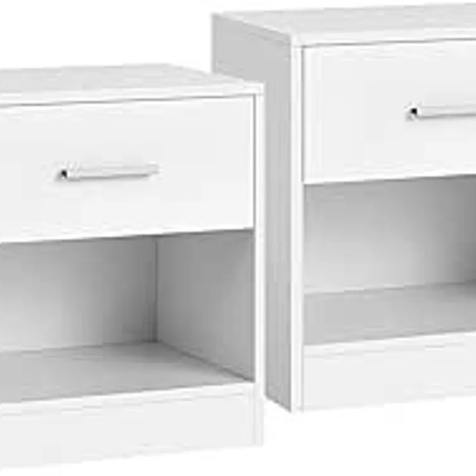 BOXED VASAGLE BEDSIDE TABLES, SET OF 2, SIDE TABLE WITH DRAWER - WHITE
