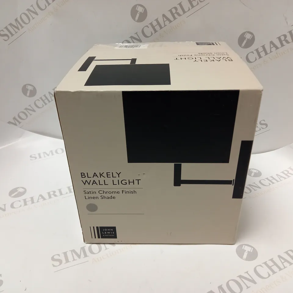 BOXED JOHN LEWIS BLAKELY WALL LIGHT SATIN CHROME FINISH LINEN SHADE