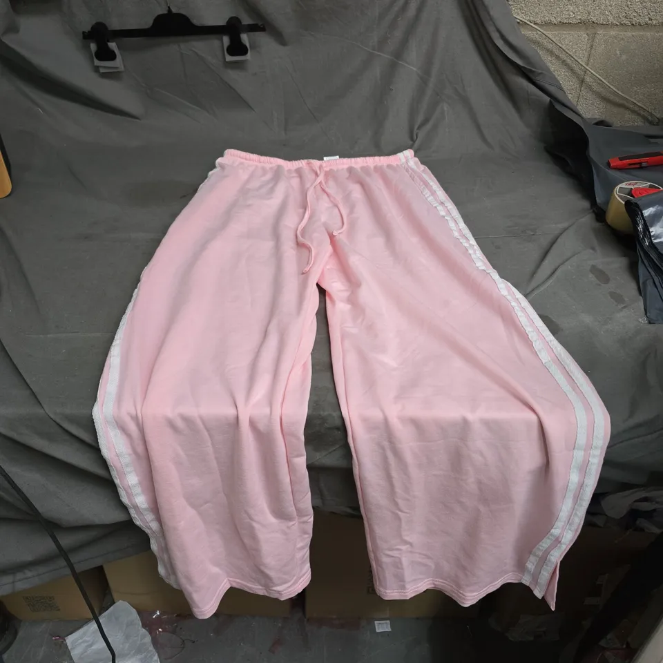 PINK TRACK PANTS WITH WHITE SIDE STRIPES – WOMEN'S CASUAL TROUSERS