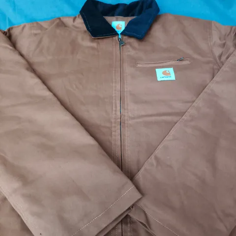 CARHARTT BROWN ZIP-FRONT JACKET WITH NAVY COLLAR - SIZE L