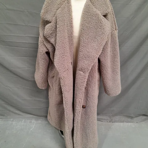 VERY LONGLINE SHERPA COAT IN TAUPE SIZE 18