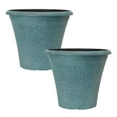 YOU GARDEN PAIR OF ROUND APRIL PLANTERS - INDIGO GREEN (14.5")