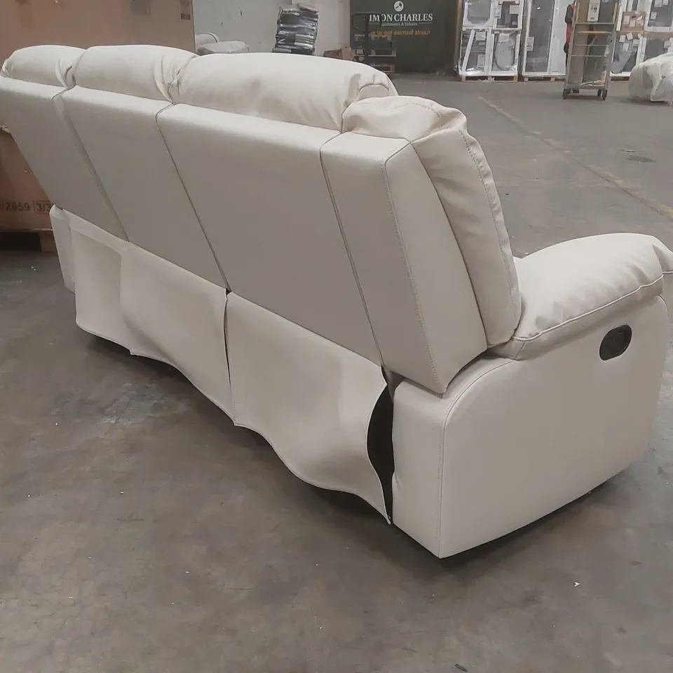 QUALITY DESIGNER FAUX LEATHER 3 SEATER MANUAL RECLINER SOFA IN CREAM
