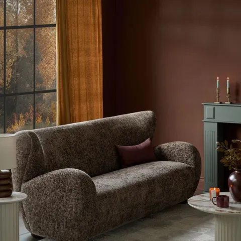 BOXED DANETTI EVELYN MOCHA FABRIC 3 SEATER SOFA