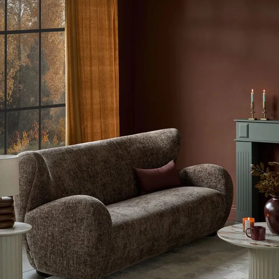 BOXED DANETTI EVELYN MOCHA FABRIC 3 SEATER SOFA