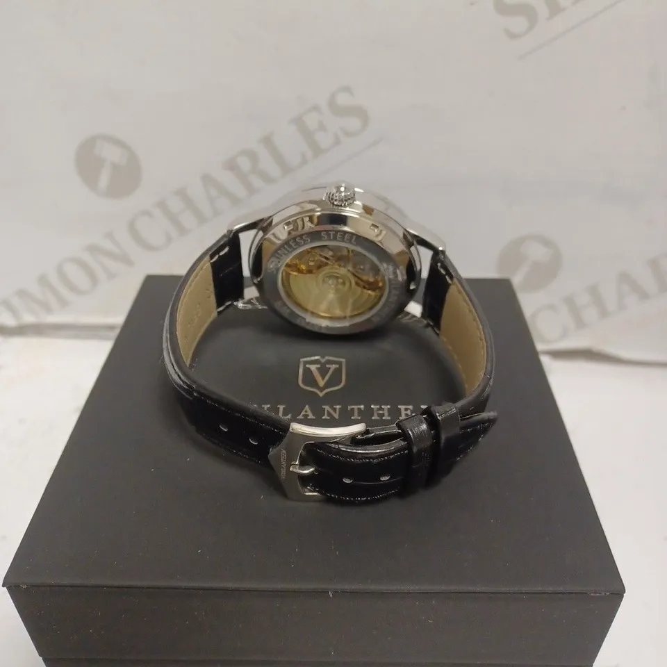 MENS VONLANTHEN AUTOMATIC SKELETON WATCH – V110 - GLASS EXHIBITION BACKCASE – BLACK LEATHER STRAP