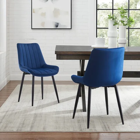 BOXED SET OF 2 UPHOLSTERED FABRIC DINING CHAIRS- BLUE (1 BOX)