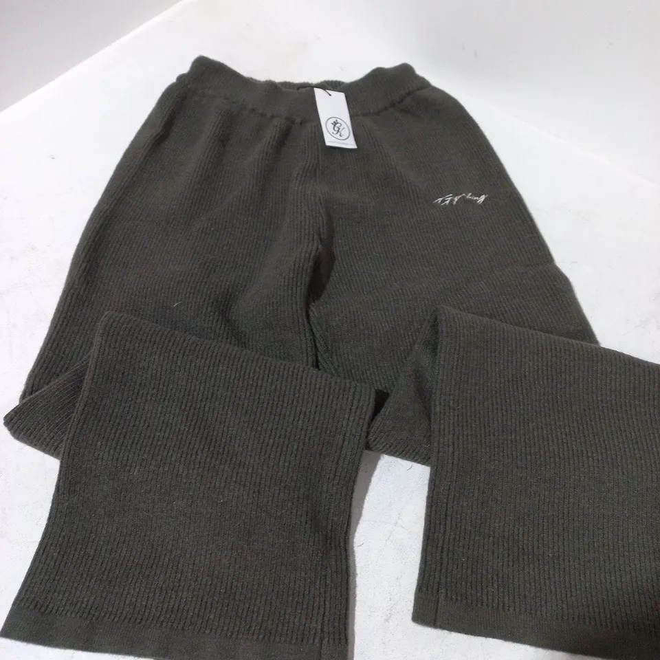GYM KING RIB KNIT TROUSERS IN WARM KHAKI - UK 10
