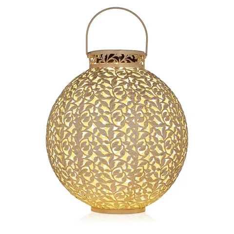GARDEN STORIES OUTDOOR SOLAR LEAF PATTERN ROUND LANTERN 