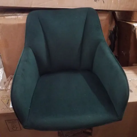 A BOXED PAIR OF VELVET UPHOLSTERED GREEN SIDE CHAIRS