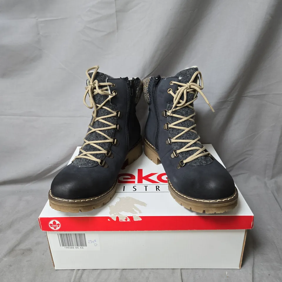 RIEKER WOMEN'S ANKLE BOOTS – BLACK WITH FAUX FUR COLLAR SIZE 6