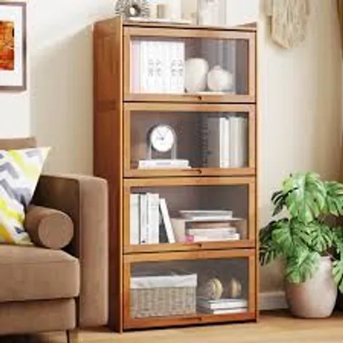 BOXED COSTWAY 4 SHELF BROWN BAMBOO BOOKCASE WITH ACRYLIC DOORS