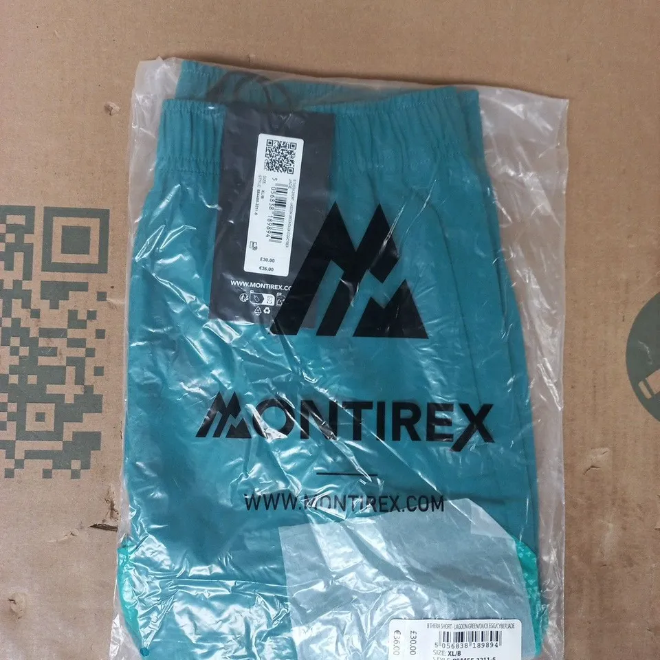 BAGGED MONTIREX B THERA SHORTS IN LAGOON GREEN/DUCK EGG/CYBER JADE SIZE UK XL/B