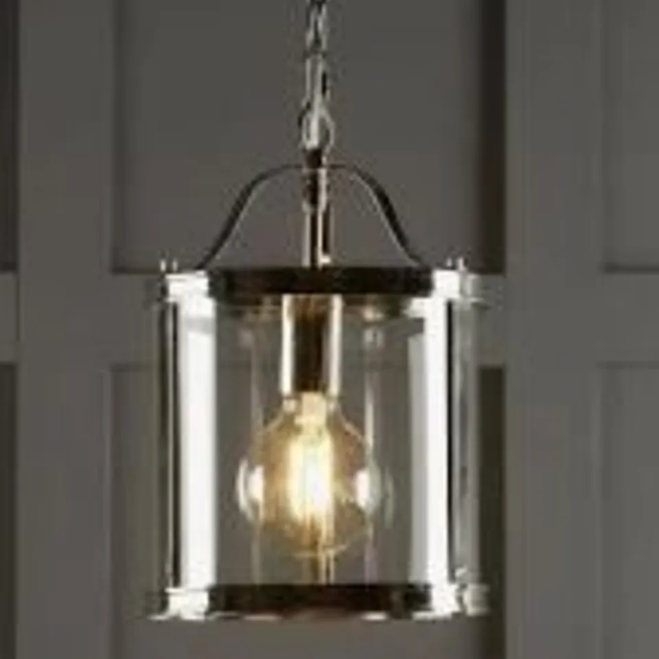 BOXED LAURA ASHLEY HARRINGTON LANTERN POLISHED NICKEL GLASS