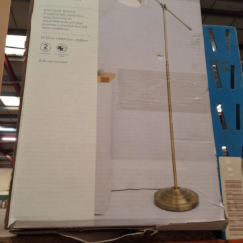 BOXED DUNELM LEVER ARM FLOOR LAMP – ANTIQUE BRASS