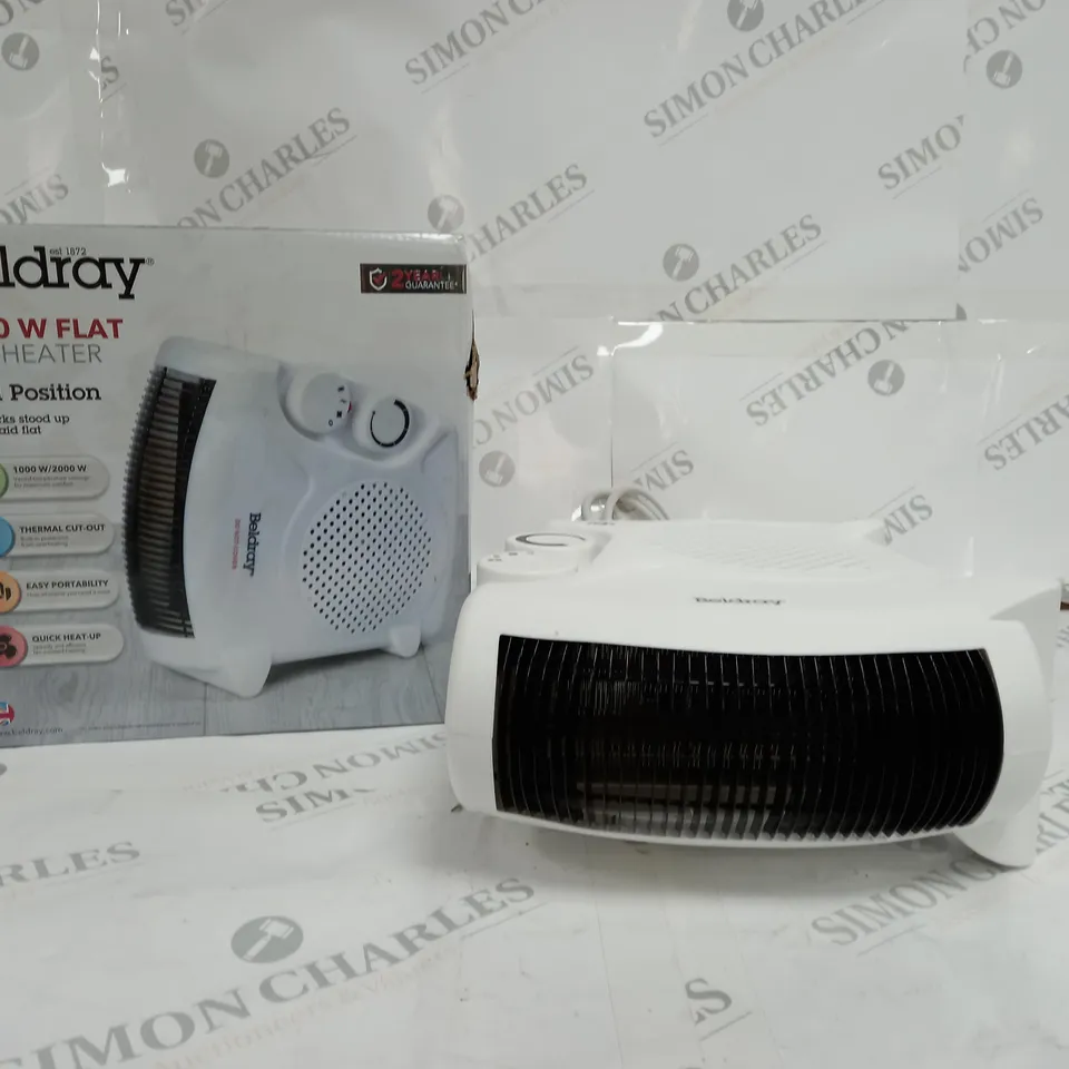 BOXED BELDRAY 2000W FLAT FAN HEATER - DUAL POSITION