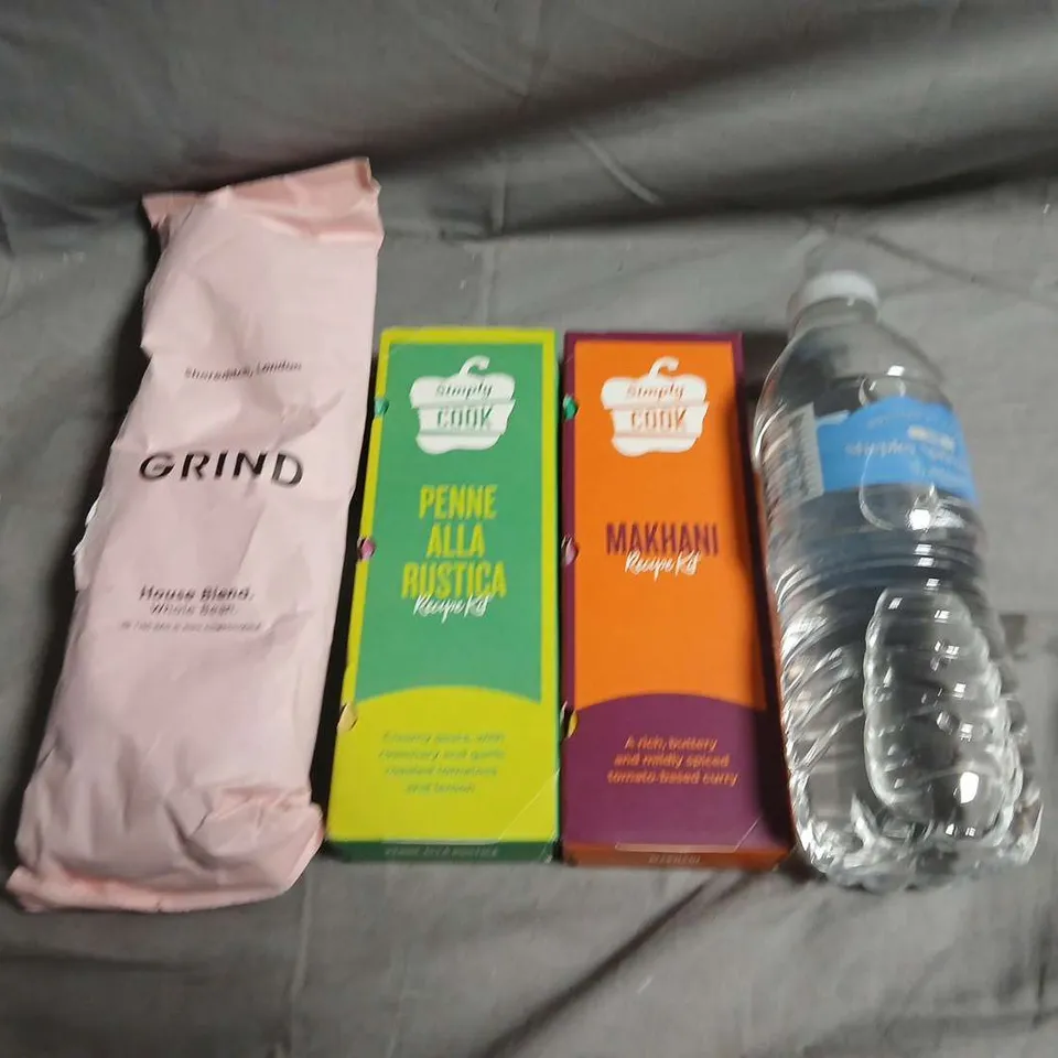 APPROXIMATELY 10 ASSORTED FOOD ITEMS TO INCLUDE - GRIND COFFEE, SIMPLY COOK AND BOTTLED WATER - COLLECTION ONLY 