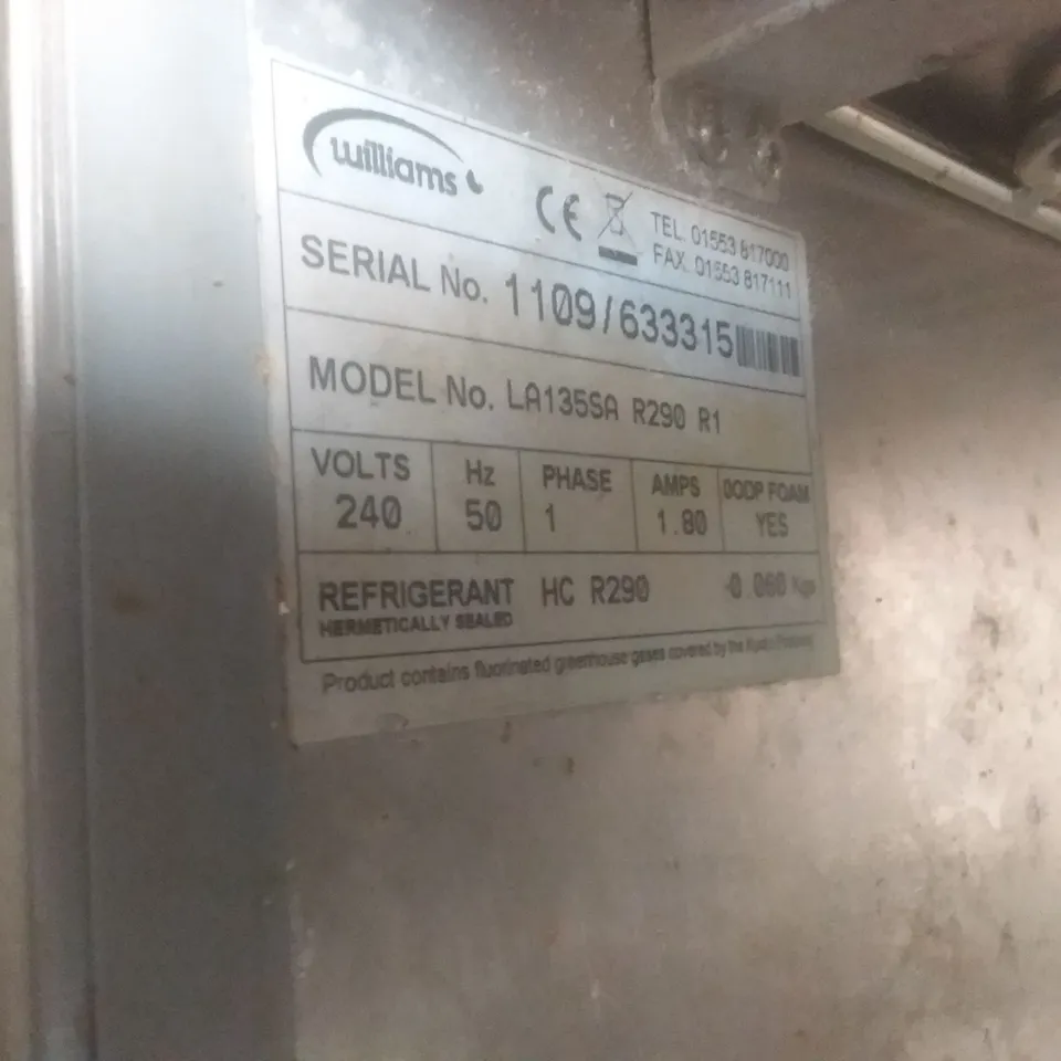 WILLIAMS LA135SA R290 R1 AMBER COMMERCIAL UNDER COUNTER FREEZER