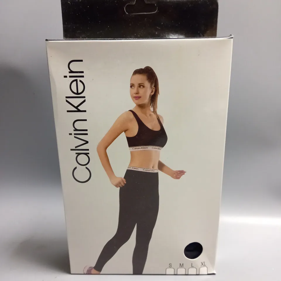 BOXED CALVIN KLEIN LADIES LEGGINGS AND CROP TOP SET BLACK LARGE