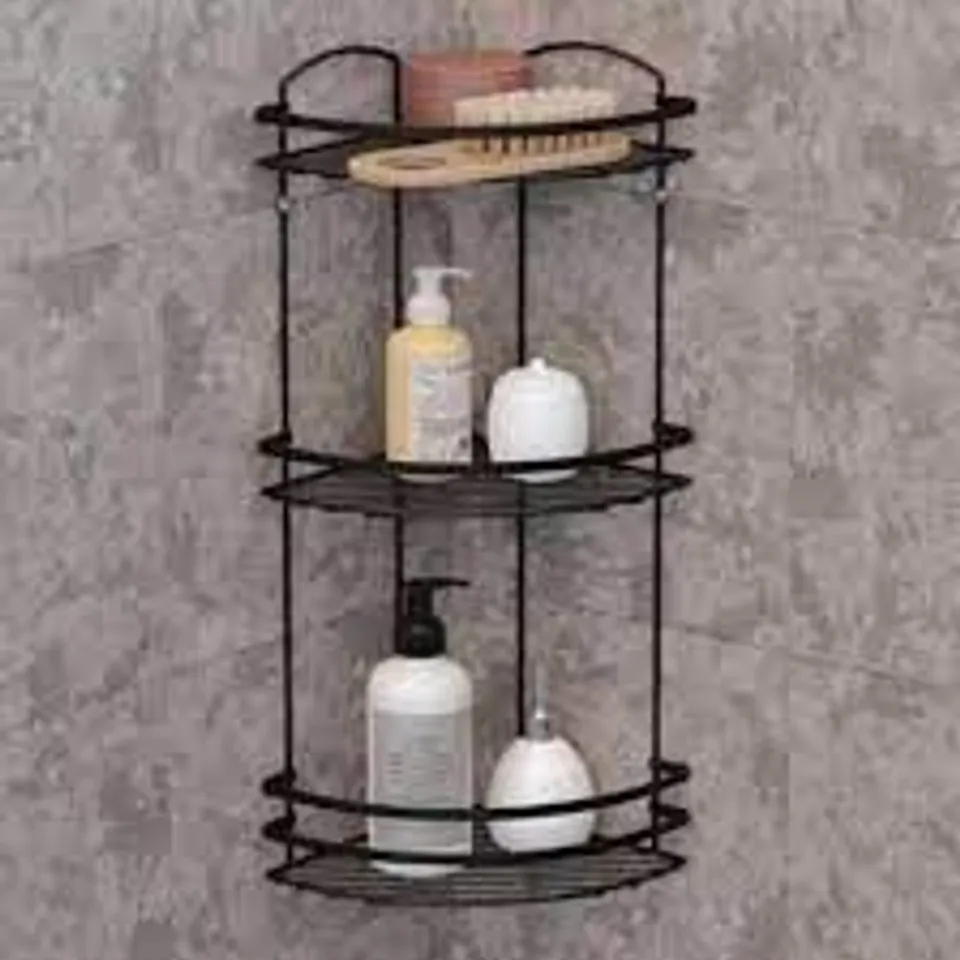 3 TIERS BLACK BATHROOM CORNER SHELF TIDY RACK 