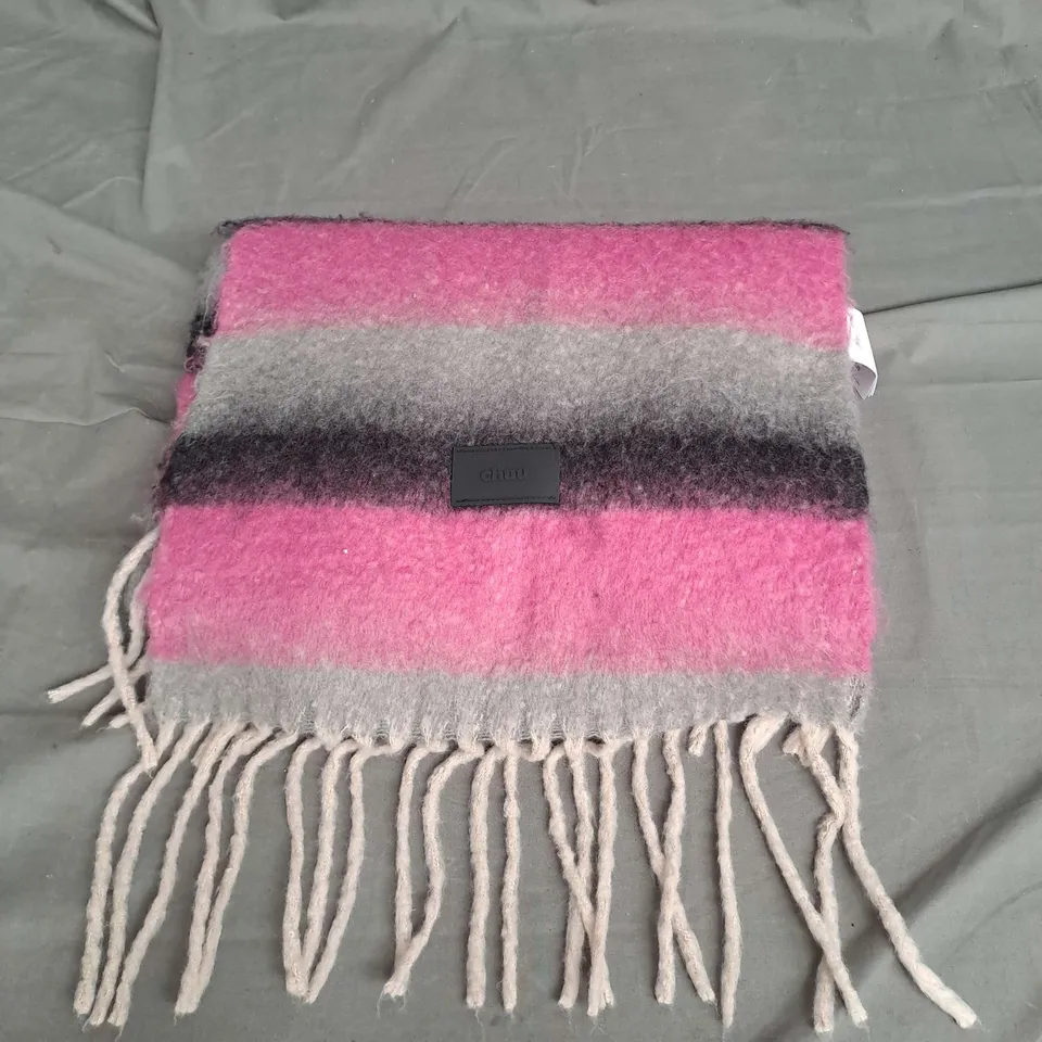 CHUU FRINGE SCARF IN PINK MULTI STRIPE ONE SIZE 