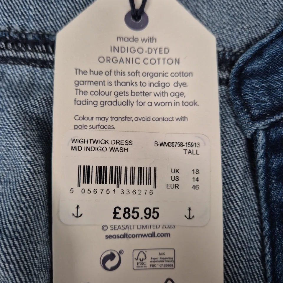 SEASALT CORNWALL WIGHTWICK DRESS – TALL, MID INDIGO WASH, UK 18
