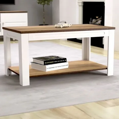 BOXED AVF WHITESANDS SATIN WHITE AND WOOD COFFEE TABLE // MODEL: FT90WSSW (1 BOX)