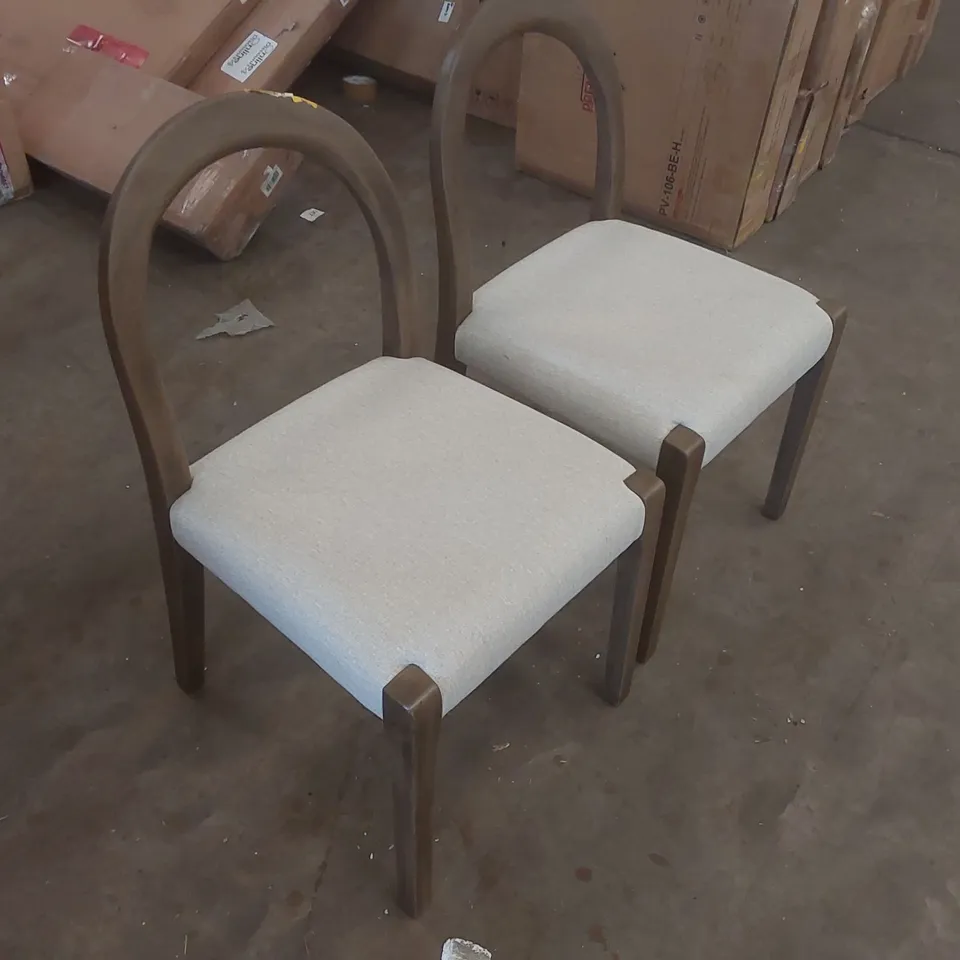 ELENA SET OF 2 SILVER OAK FRAME OATMEAL EFFECT FABRIC DINING CHAIRS