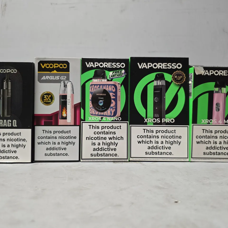 BOX OF APPROXIMATELY 15 ASSORTED E-CIGARETTES PRODUCTS TO INCLUDE - VAPORESSO , VOOPOO