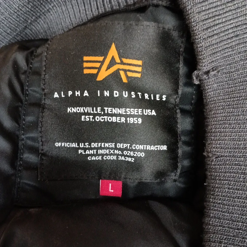 ALPHA INDUSTRIES MA-1 DISTRESSED BOMBER JACKET – BLACK, SIZE L
