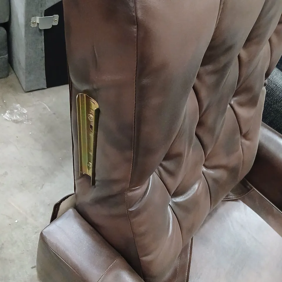 DESIGNER BROWN LEATHER EFFECT BUTTON BACK ARM CHAIR