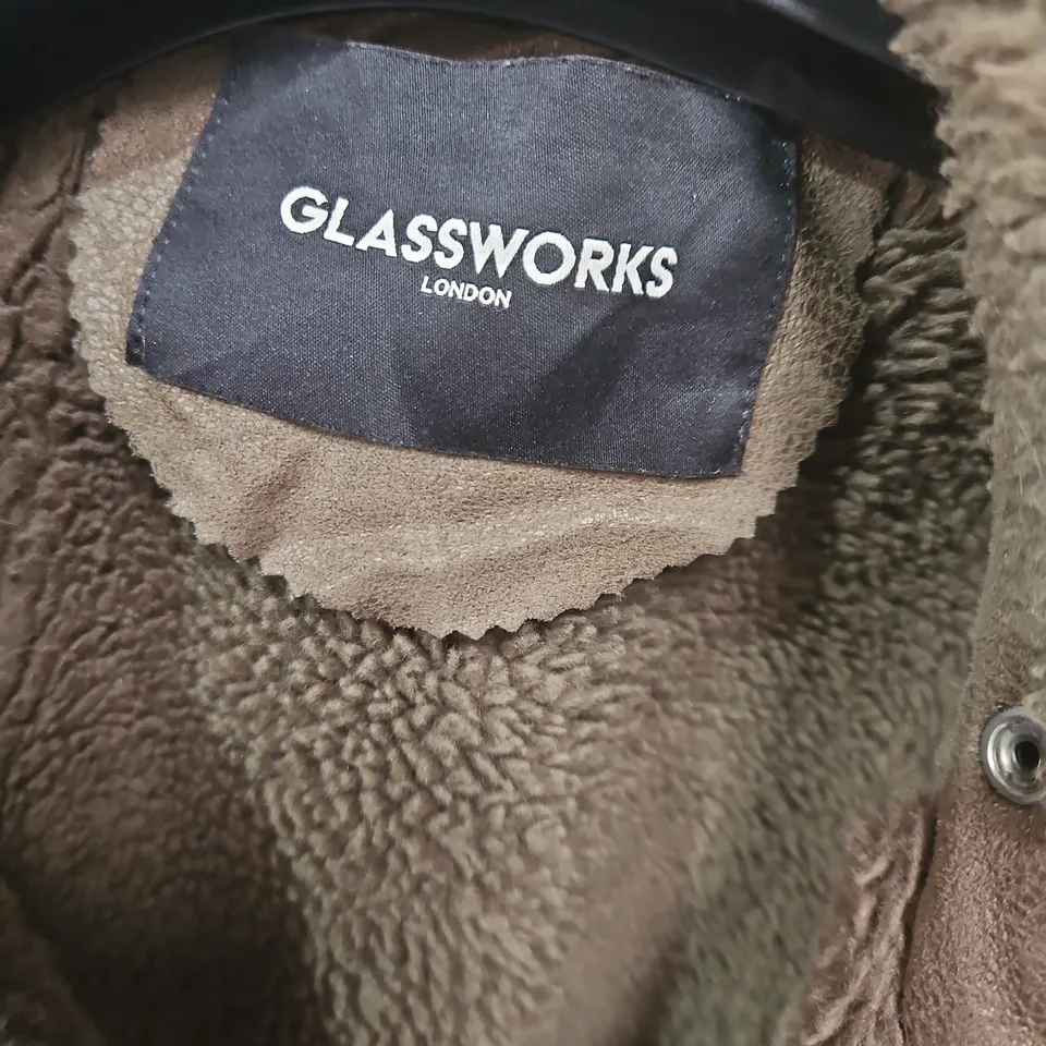 GLASSWORKS LONDON BROWN SUEDE SHEARLING COAT - SIZE UNSPECIFIED 