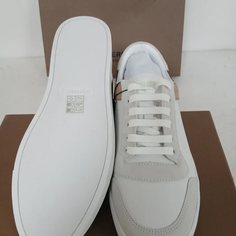 BURBERRY LOW TOP SNEAKERS – OPTIC WHITE, UK 8.5 (EU 42.5), BOXED