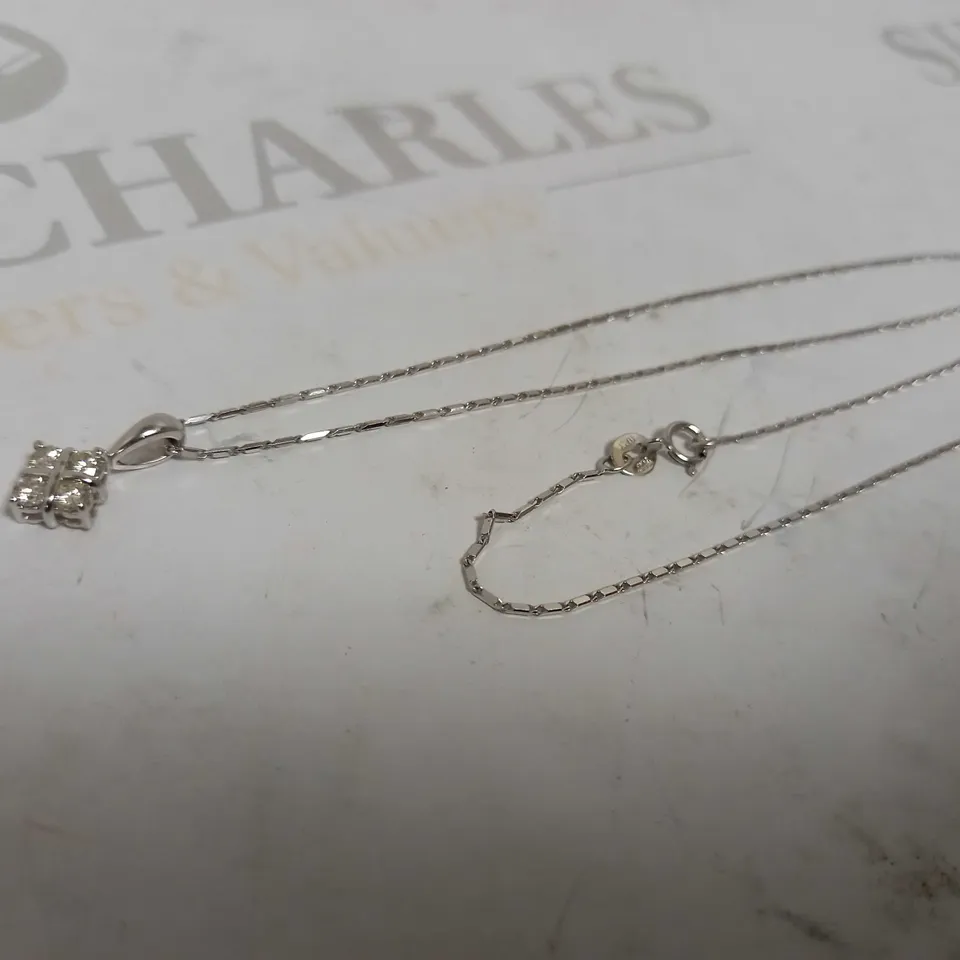 DESIGNER 18CT WHITE GOLD DIAMOND SET PENDANT ON CHAIN