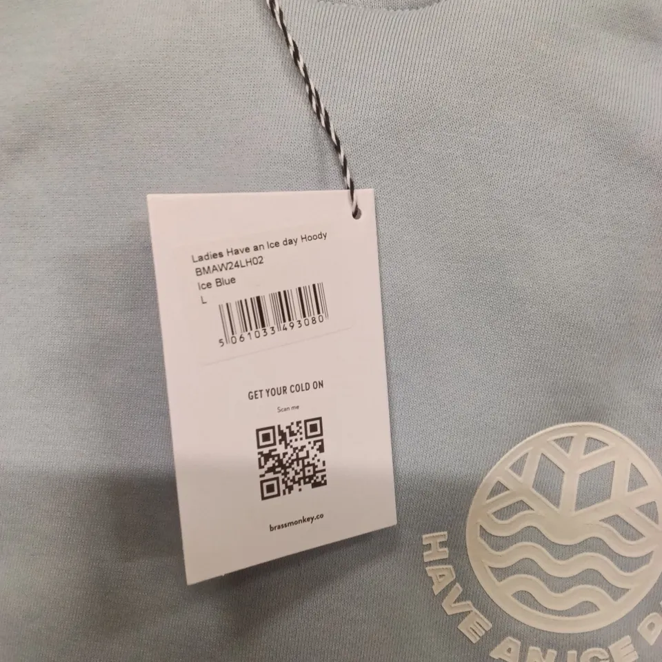 BRAND NEW BRASS MONKEY HOODIES - ICE BLUE SIZE LARGE APPROXIMATELY 6