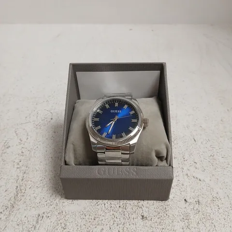 GUESS STAINLESS STEEL WATCH WITH BLUE DIAL – BOXED