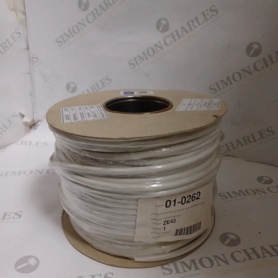 SEALED UNISTRAND 3-CORE ROUND PVC 6A 100M MAINS CABLE 