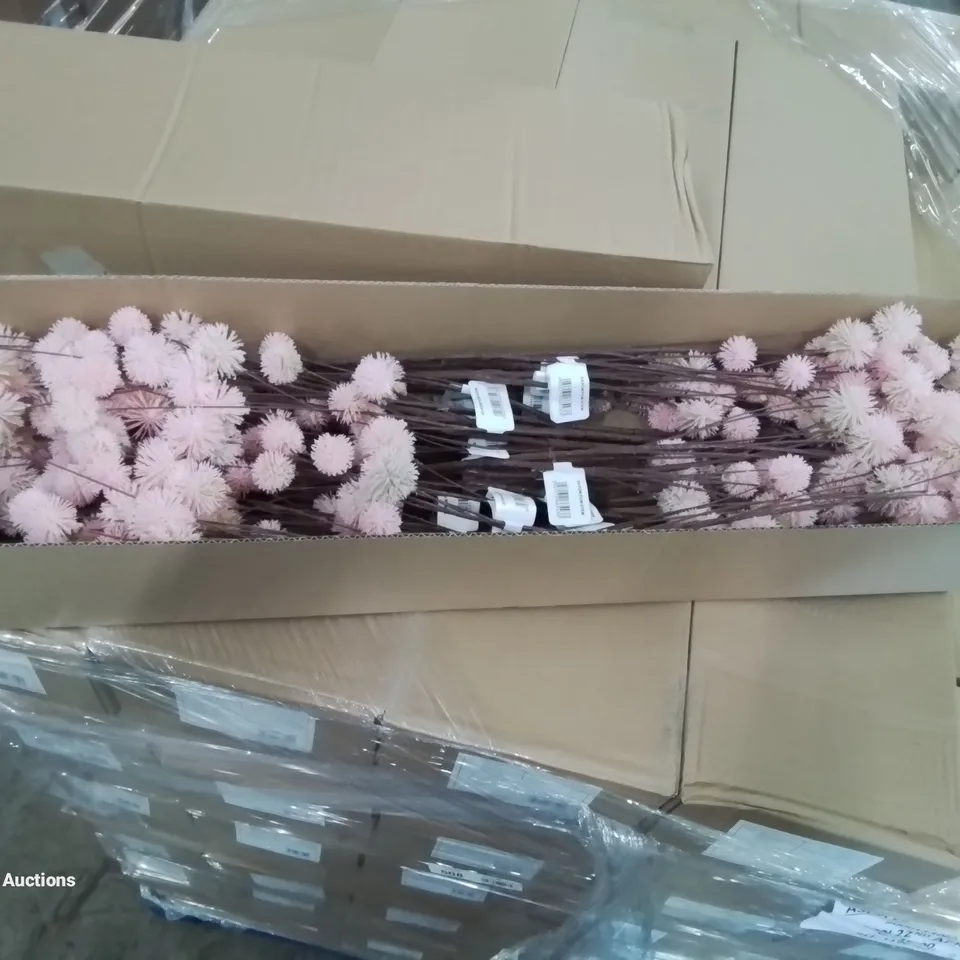 PALLET CONTAINING APPROXIMATELY 60 BOXES OF PINK POM POM STEMS