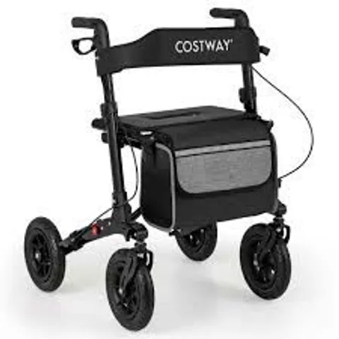 BOXED COSTWAY WALKER FOR SENIORS WITH SEAT FOLDING ROLLATOR WALKER WITH PNEUMATIC TIRES-BLACK