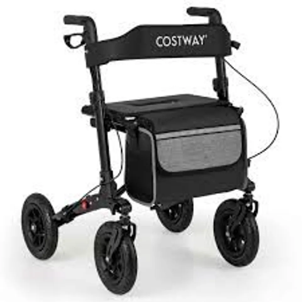 BOXED COSTWAY WALKER FOR SENIORS WITH SEAT FOLDING ROLLATOR WALKER WITH PNEUMATIC TIRES-BLACK