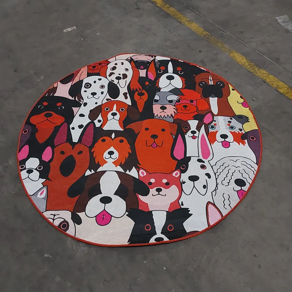 CHILAI HOME DOG THEMED ROUND 140cm BATH MAT 
