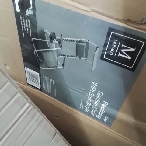 BOXED MONACO GREY RECLINING GARDEN CHAIR WITH SUN SHADE