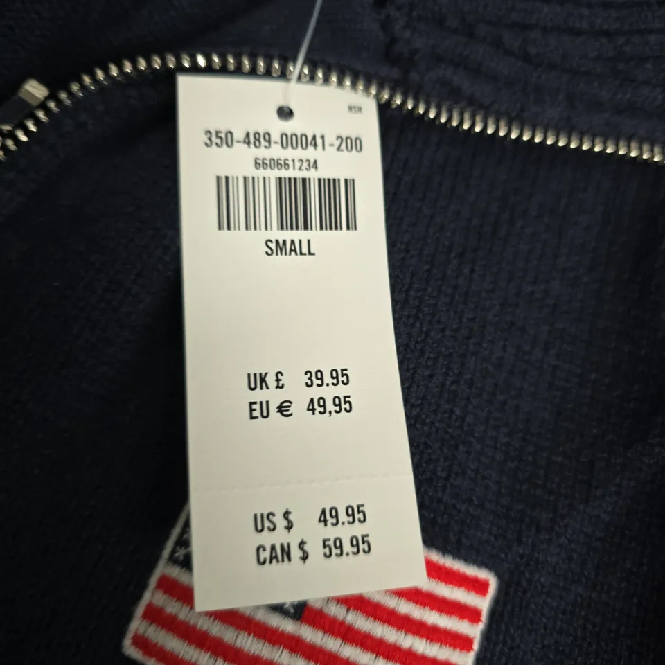 HOLLISTER NAVY KNIT ZIP-UP SWEATER – SIZE S 