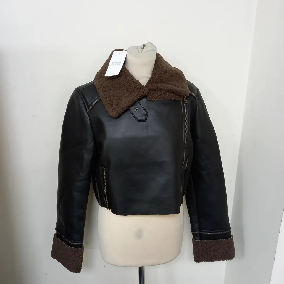 STR SHERPA LINED FAIX LEATHER COAT SIZE S