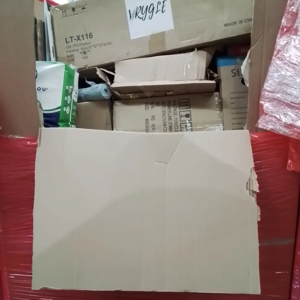 PALLET OF ASSORTED HOUSEHOLD GOODS AND PRODUCTS TO INCLUDE;DIGITAL TV ANTENNA, ATX TOWER,TURNTABLE SYSTEM, NAPPIES AND OTHER ASSORTED ITEMS...