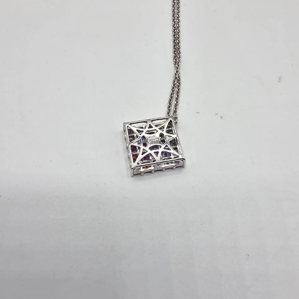18CT WHITE GOLD PENDANT ON CHAIN SET WITH NATURAL RAINBOW SAPPHIRES WEIGHING +-1.30CT