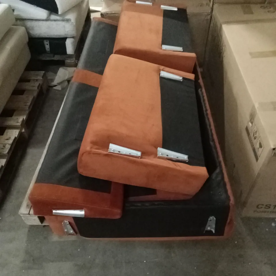 UNASSEMBLED LONA 3 SEATER SOFA, BURNT ORANGE VELVET